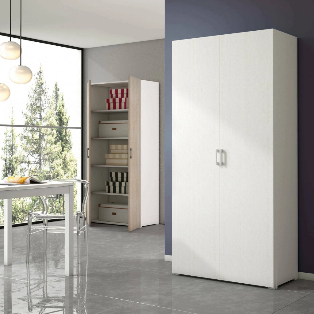 Aliosha, Armadio Multiuso 2 Ante 4 Ripiani Made in Italy, 90x195h cm Bianco