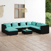 Set Divani da Giardino 8 pz con Cuscini in Polyrattan Nero 3101849