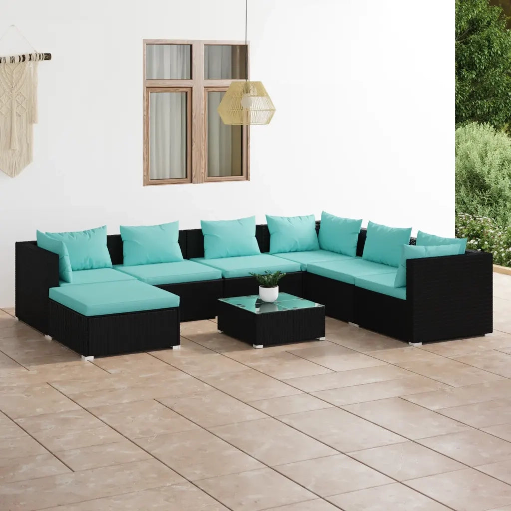 Set Divani da Giardino 8 pz con Cuscini in Polyrattan Nero 3101849