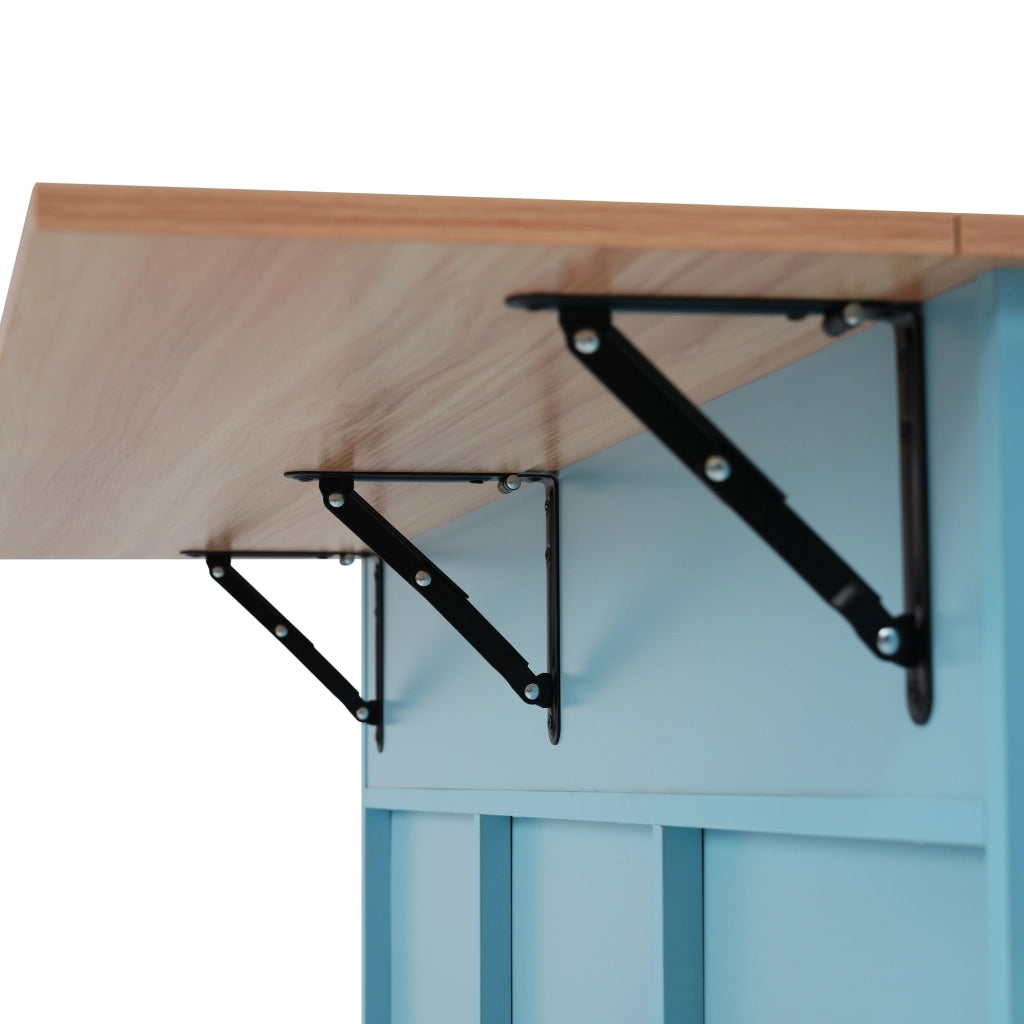 Carrello da cucina con piano pieghevole, 129x71x91,5 cm, blu, con cassetti, ripiani regolabili e ruote