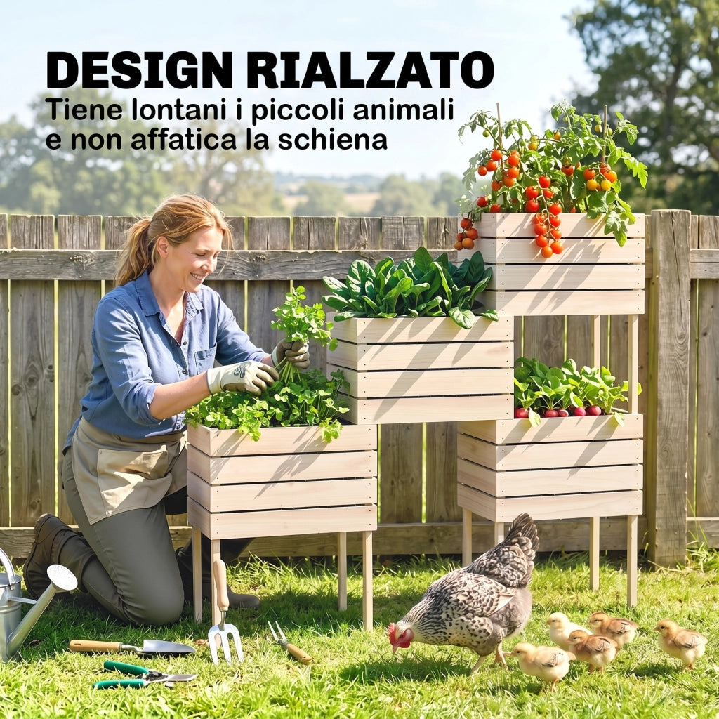 Letto per Orto Rialzato con Vasi ¨C Zephmum ¨C Legno Naturale 50x30x60cm