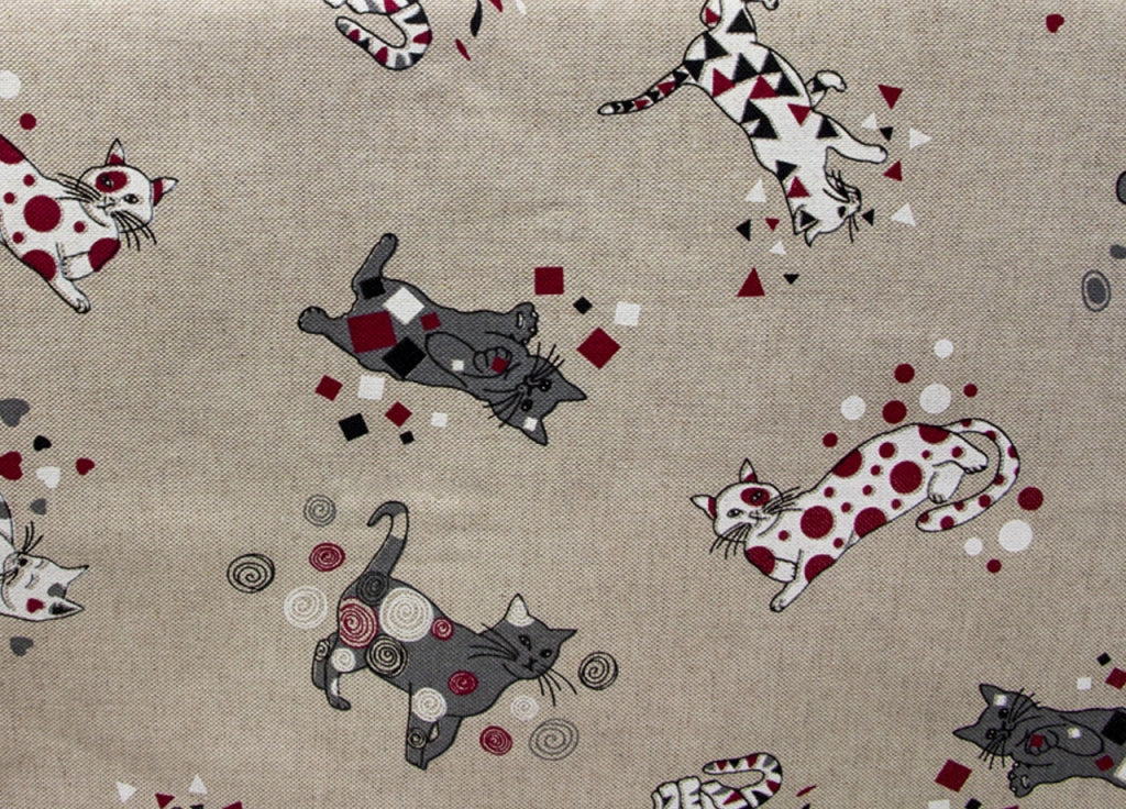 Tovaglia Salotto/Cucina In Tessuto Miros Made In Italy Disegno Gatto Coriandolo - 140x140 - Gatto