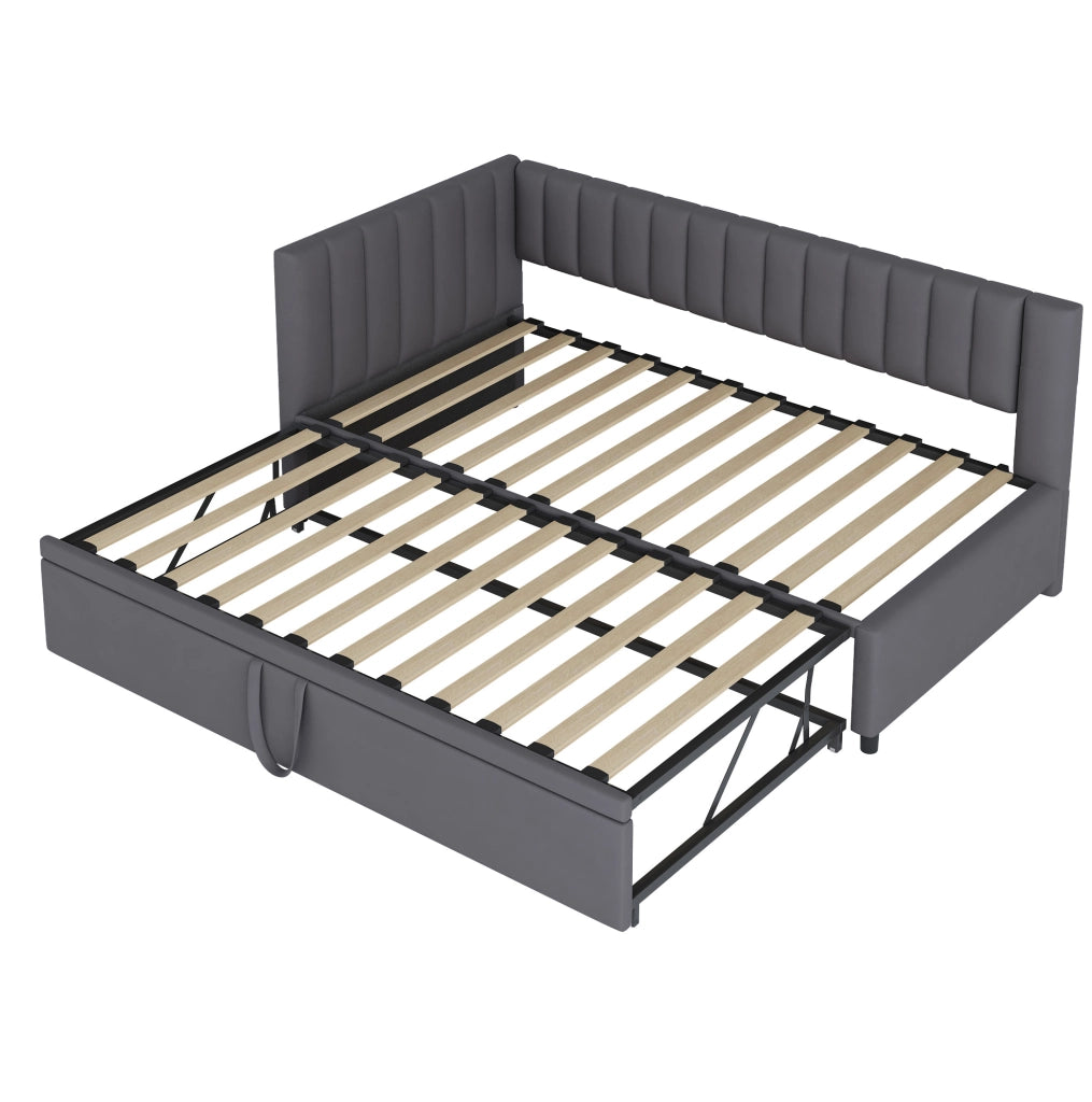 Divano letto angolare 90x200 cm estraibile; design salvaspazio; in velluto imbottito grigio