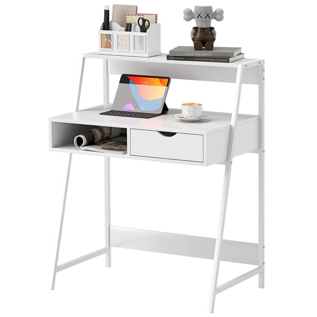 Scrivania Ufficio con Cassetti e Scaffale ¨C Zephmum ¨C Bianco Metallo