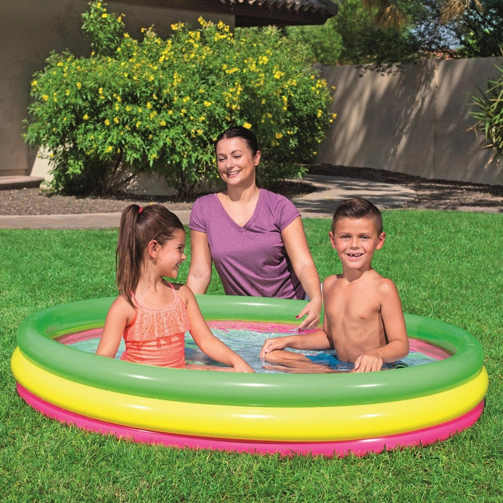 Trade Shop - Piscina Gonfiabile Arcobaleno A 3 Anelli Colorati 152 X 30 Cm Fuori Terra 51103 -