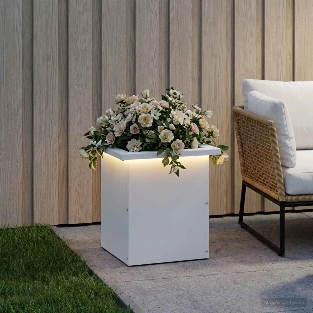 Fioriera da giardino con LED Bianco 30 x 30 x 30 cm Acciaio 8008058