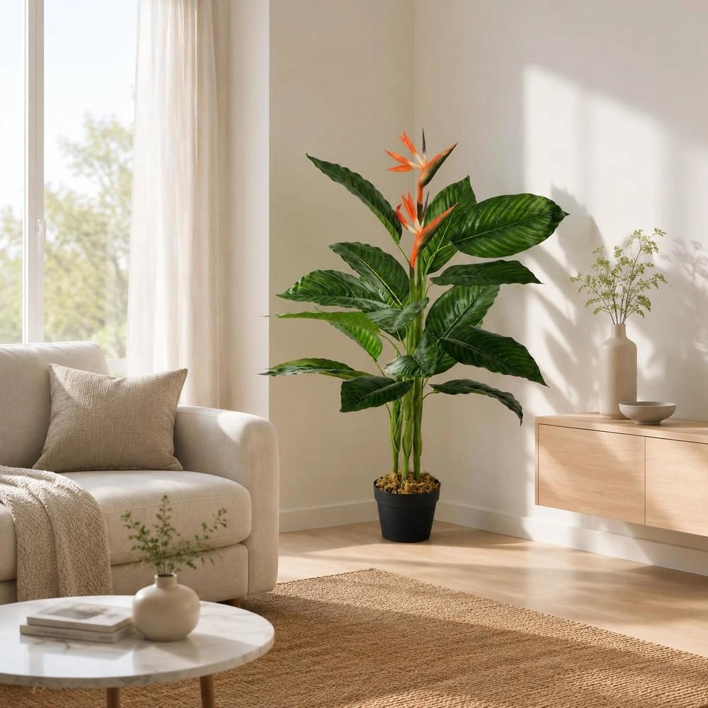 Artificial Strelitzia Plant With Pot, Red, 100 Cm