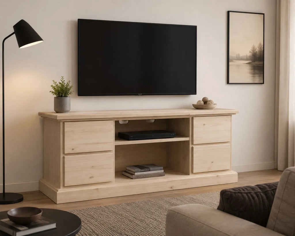 Porta tv 4 cassetti arte povera in legno grezzo  l.120 p.53 h.53 (982) - Mobili 2G