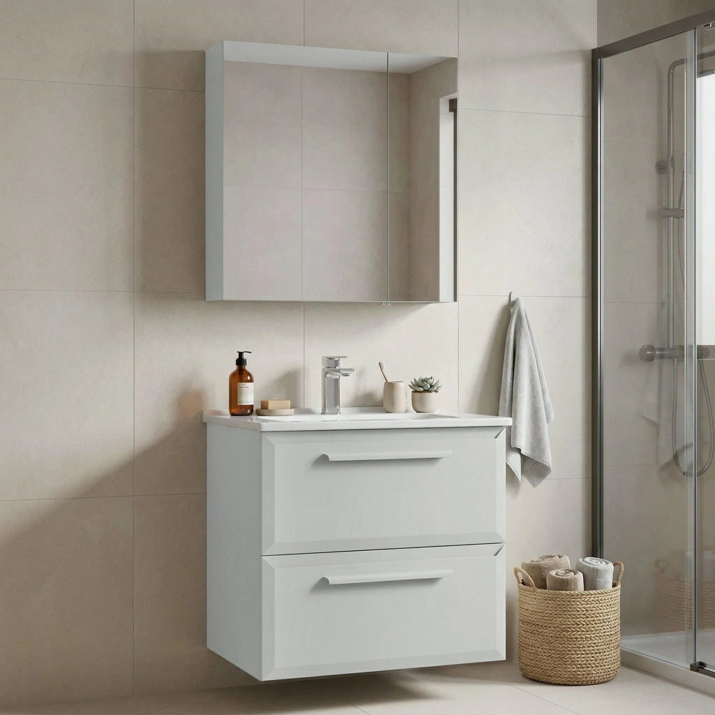 Set mobile lavabo con specchio (2 pezzi) "Nuvola 65 v2" - 65 x 50 x 62 cm - Cashmere