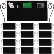Set di 12 grembiuli con 3 tasche, cintura da servitore impermeabile, unisex, grembiuli con grandi tasche per libri, telefono e posate, nero