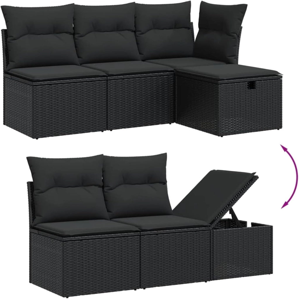 LAPOOH Set da pranzo da giardino 7 pezzi e cuscini in rattan sintetico nero, Set Tavolo e Sedie Giardino, Tavolo e Sedie Terrazza, Mobili da giardino Esterni, Set di mobili da giardino - 3265521