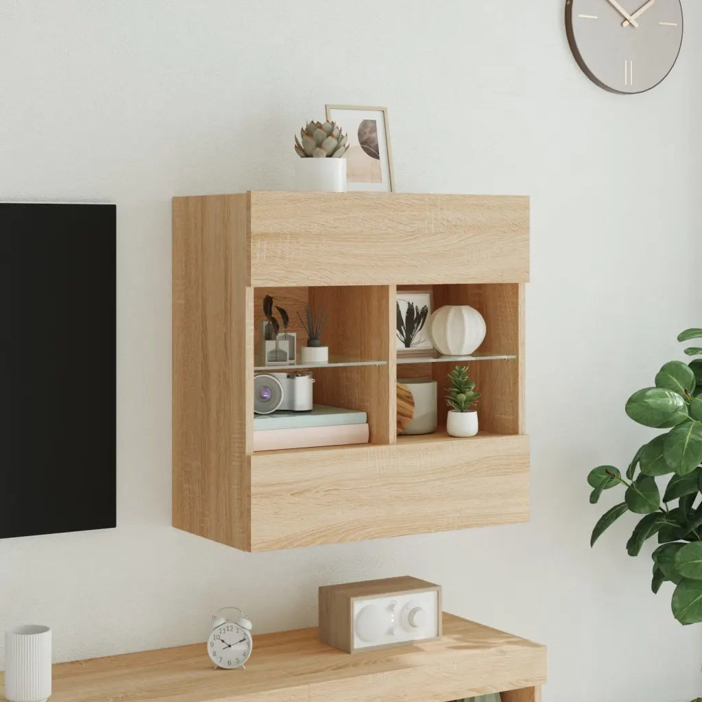 Mobile TV a Parete | Armadietto TV | Mobile Porta TV con Luci LED Rovere Sonoma 58,5x30x60,5 cm