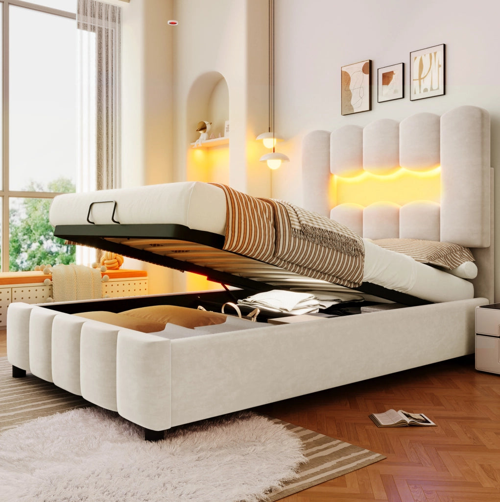 Letto imbottito 90 x 200 cm con contenitore idraulico e testiera regolabile