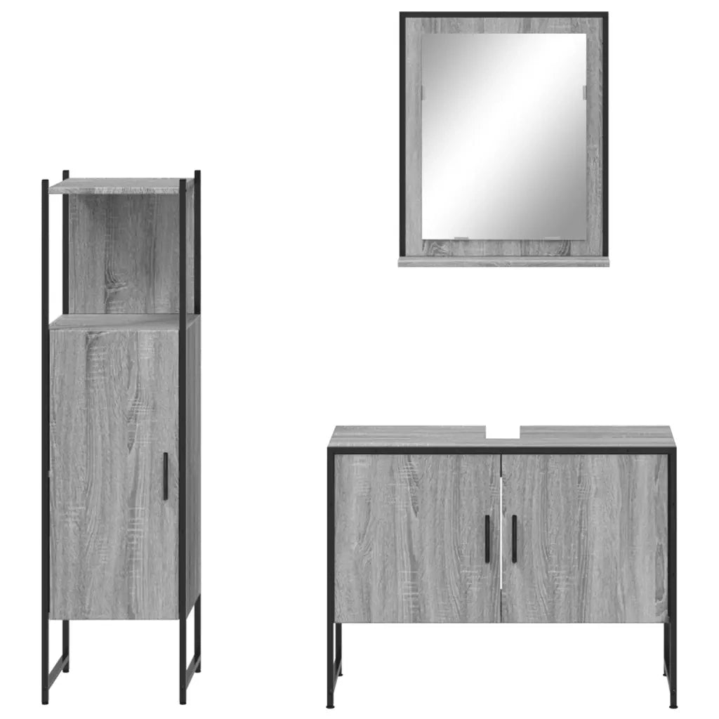 Set Mobili da Bagno | Armadio da bagno 3 pz Grigio Sonoma in Legno Multistrato