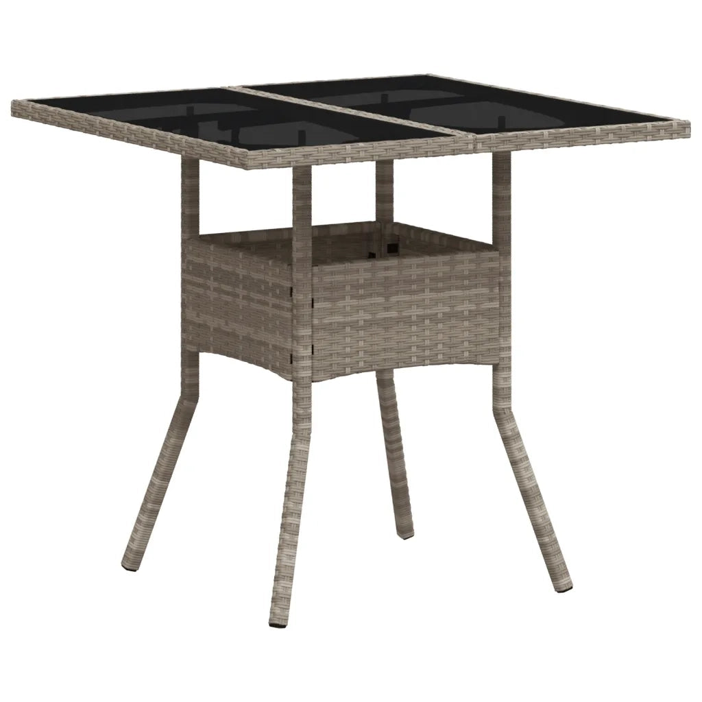 Tavolo Giardino Piano Vetro Grigio Chiaro 80x80x75cm Polyrattan