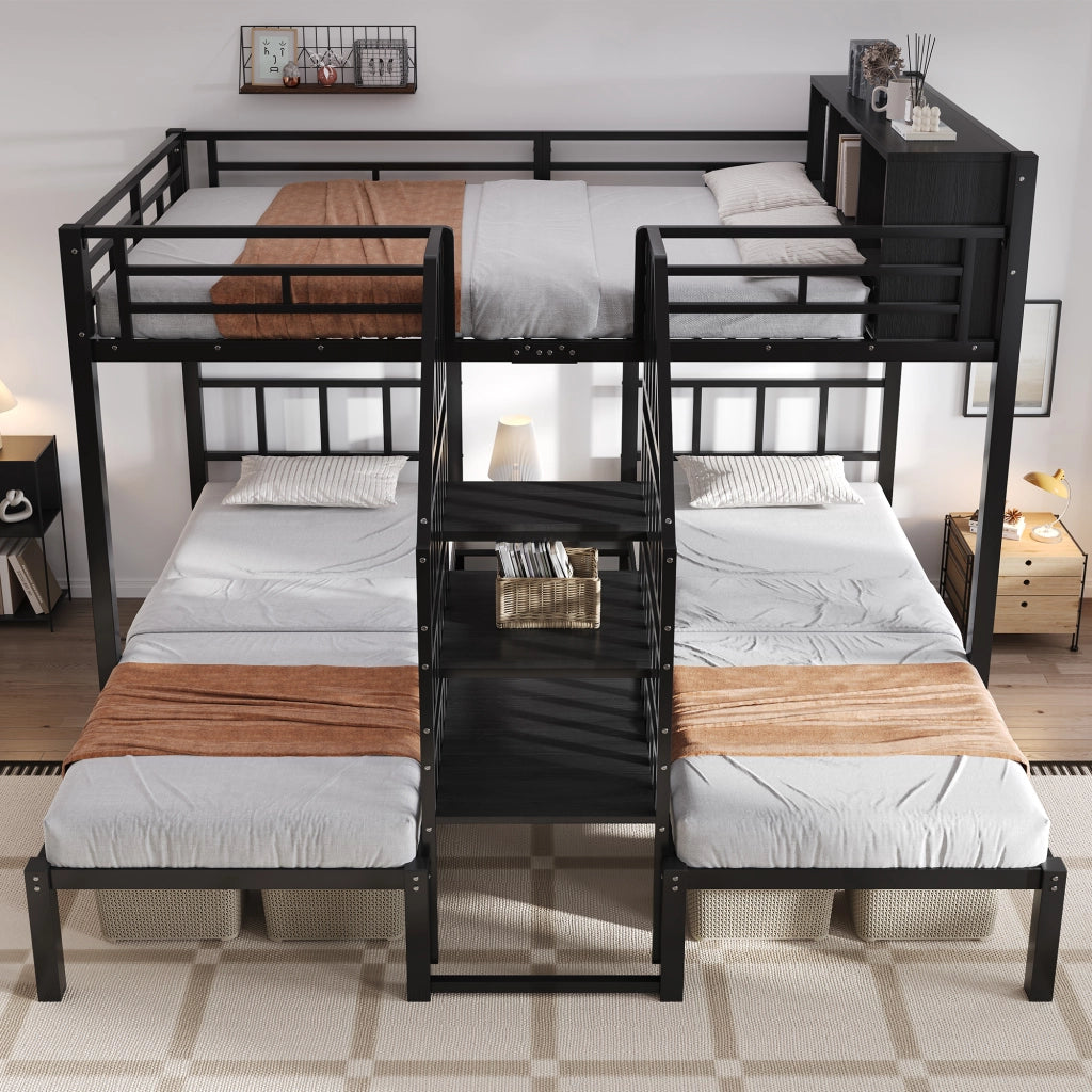 LETTO A CASTELLO 239x208x161 cm Nero in Metallo e Legno, 3 posti