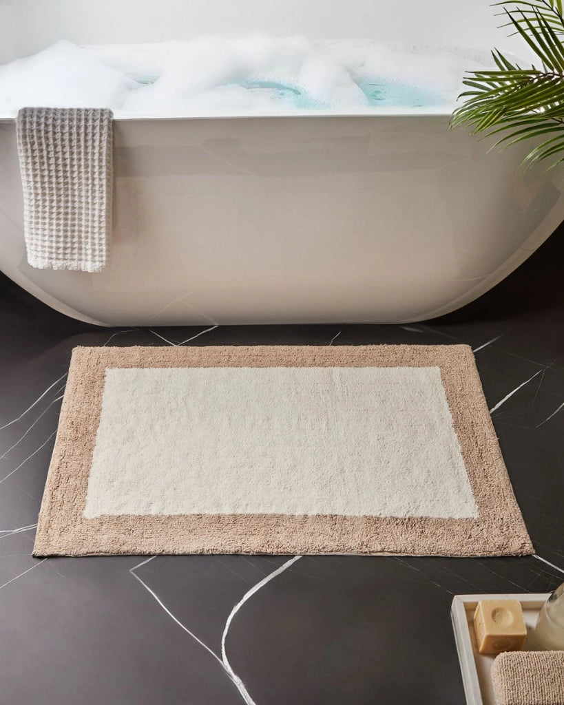Tappeto da bagno moderno in cotone rettangolare 60 x 90 cm con motivo decorativo Accessori da bagno marrone e beige