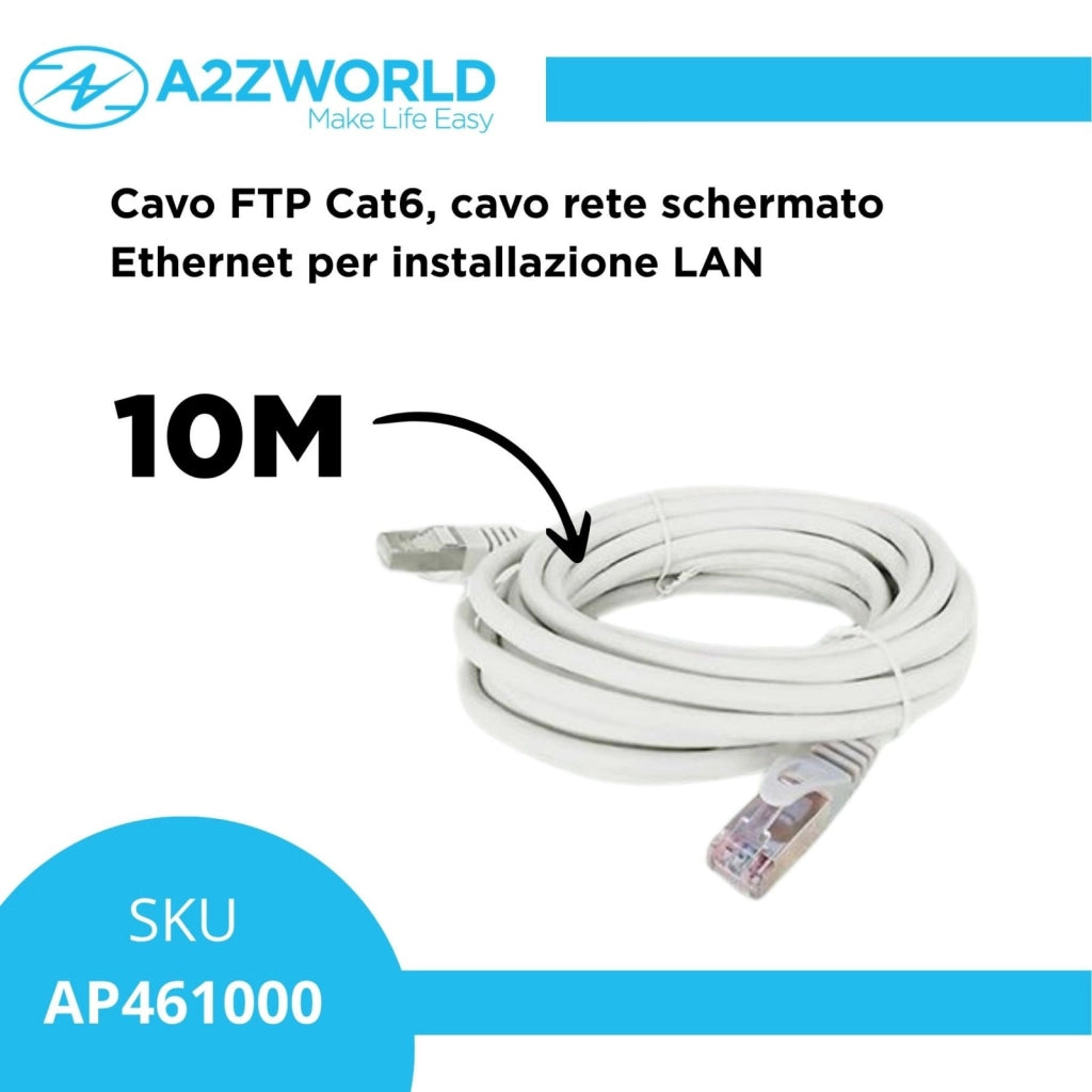 Cavo Ethernet Cat6 FTP RJ45, Patch Cord Schermato LAN, Varie Lunghezze (10M)