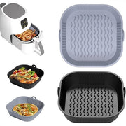 Accessori per forme in silicone per friggitrice ad aria da 5-8 litri, 2 contenitori in silicone per friggitrice ad aria da 21 cm, vaschette in silicone riutilizzabili (grigio e nero).