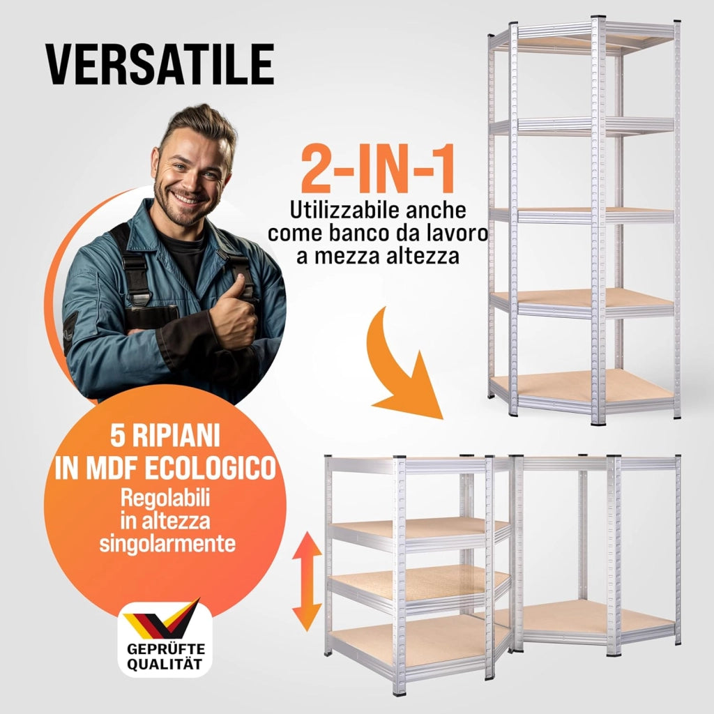 ® Scaffale Angolare Metallo 2625kg 15 Ripiani MDF Scaffalatura Metallica Scaffale Alta Portata Angolo Scaffali