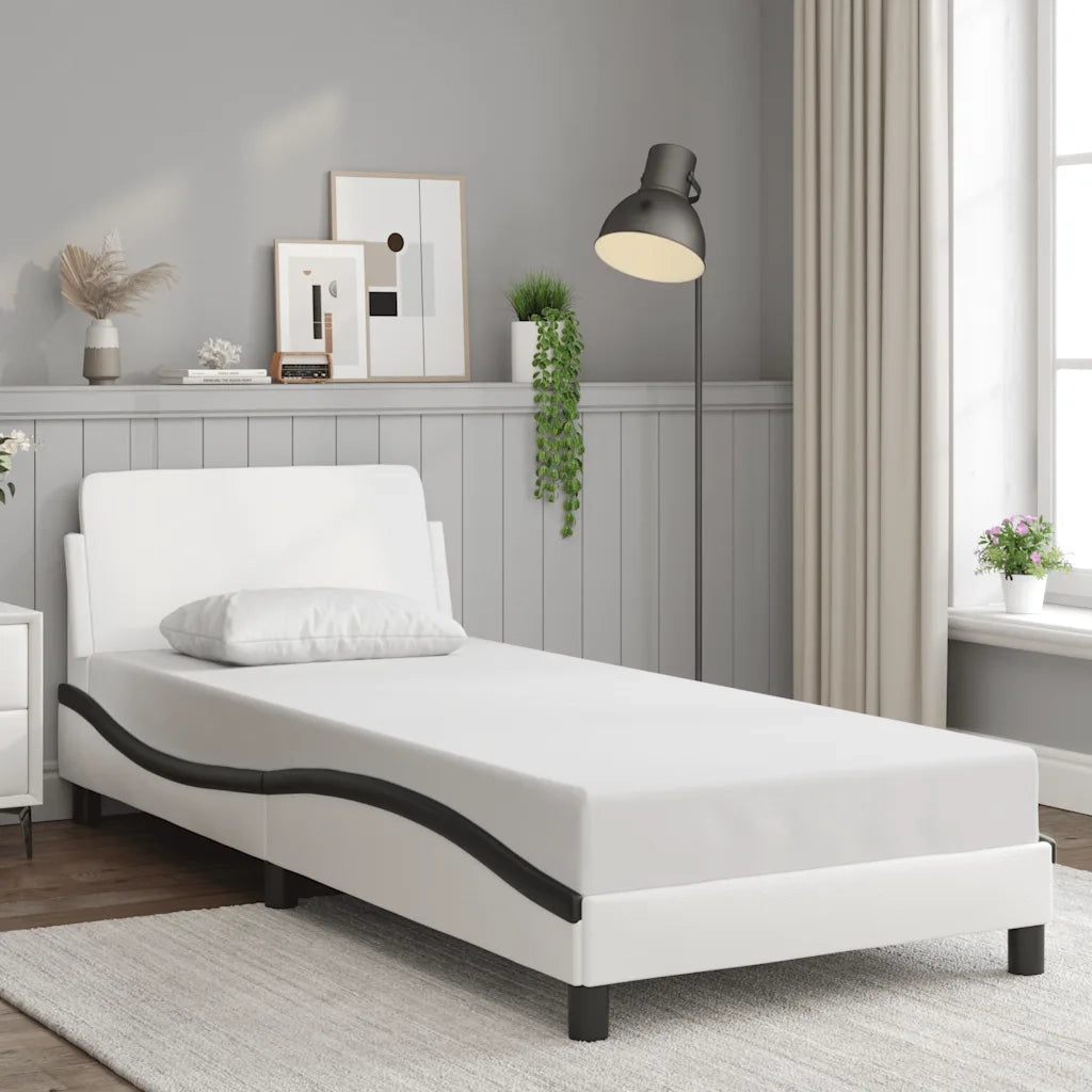 Giroletto con Testiera Bianco e Nero 80x200 cm in Similpelle