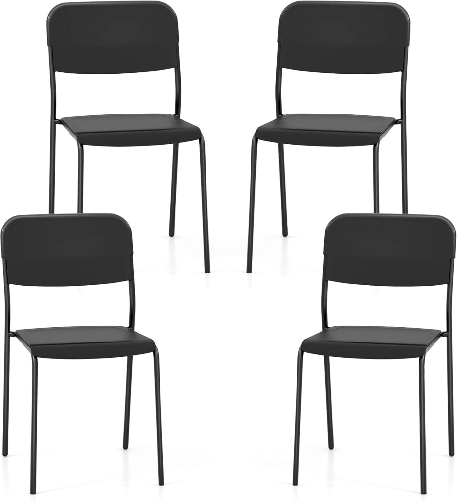 Set 4 Sedie Sala da Pranzo Moderno, Sedie da Cucina Accumulabili con Schienale Inclinato e Gambe Metalliche Robuste, Set di Sedie per Soggiorno, 48,5 x 44,5 x 81 cm (Bianco)