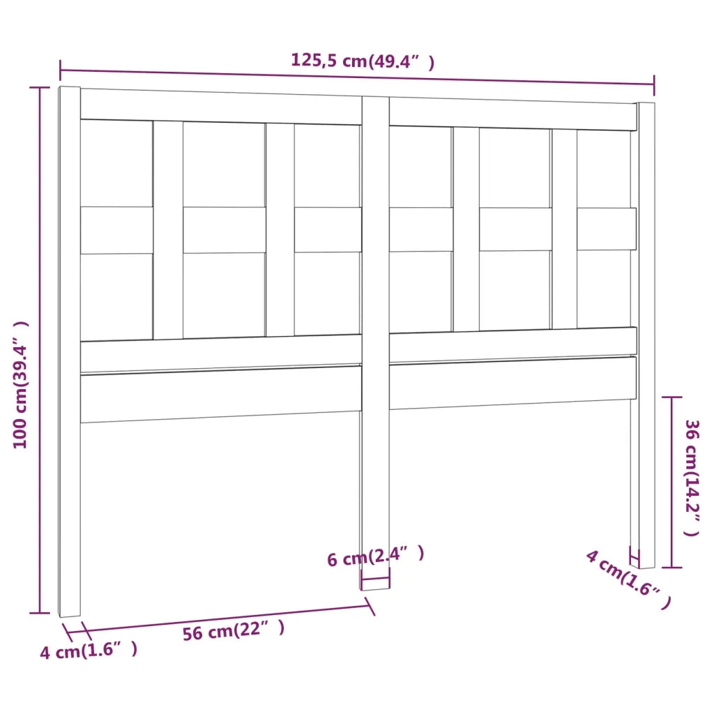 Testiera per Letto Grigia 125,5x4x100 cm Legno Massello di Pino 818912