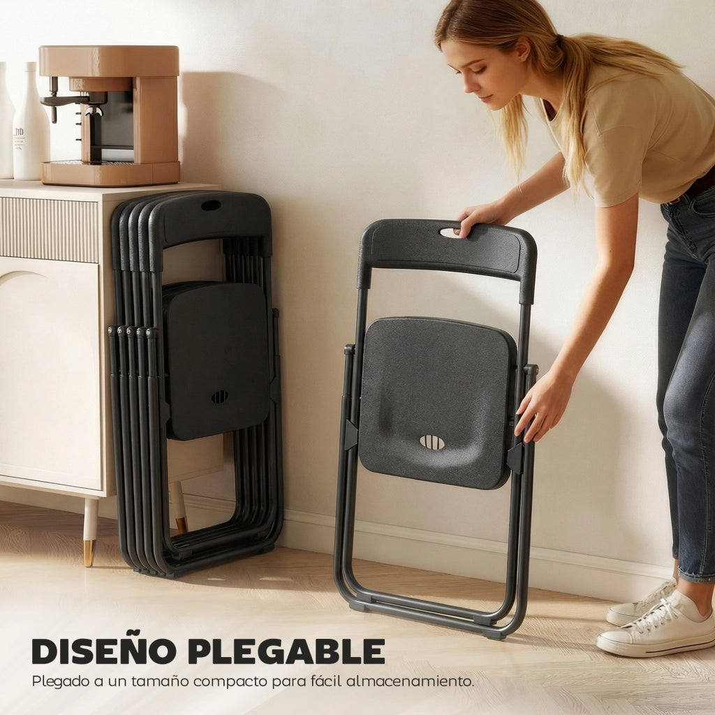 Set di 6 Sedie Pieghevoli ¨C Zephmum ¨C Plastica, Nero, 48.5x47x75 cm