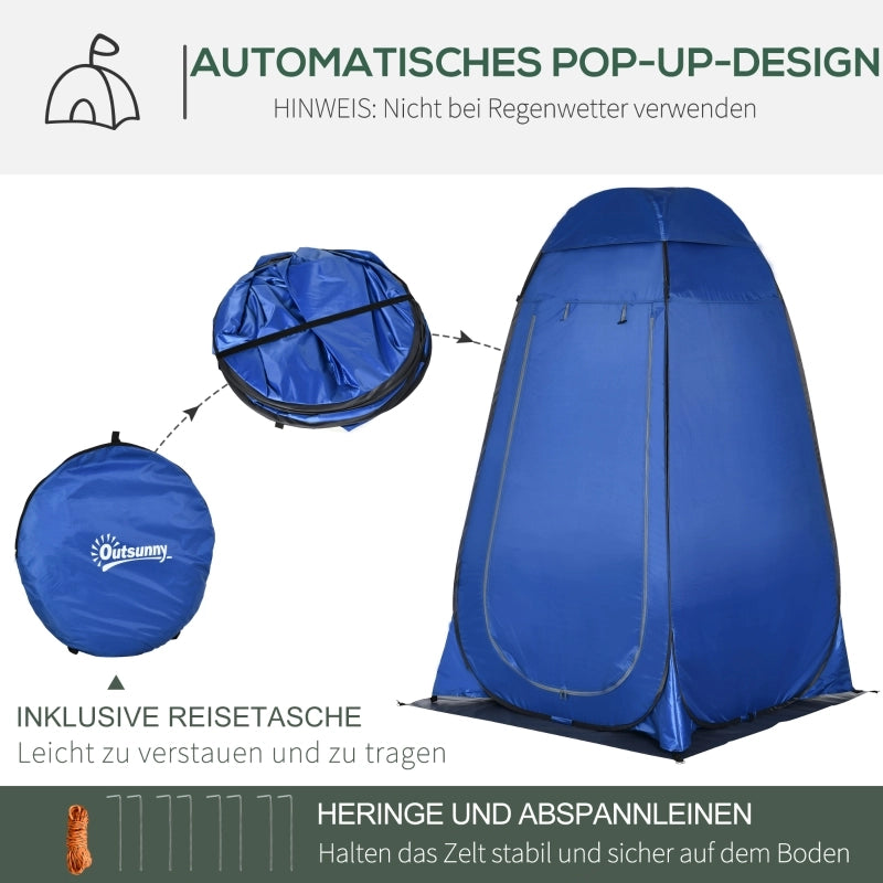 Tenda pop-up per doccia e spogliatoio da campeggio in poliestere blu con finestra mesh e borsa 126 × 124 × 189 cm