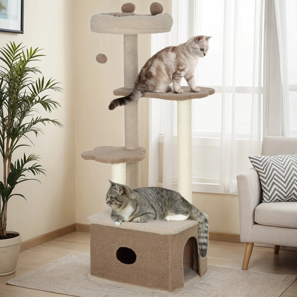 Albero tiragraffi per gatti con piattaforme, nido e corda di juta ¨C zephmum ¨C 133 cm
