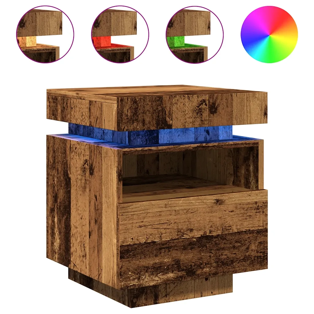 Comodini con Luci LED 2pz-Set di 2 Tavolino da notte Legno Antico 40x39x48,5 cm