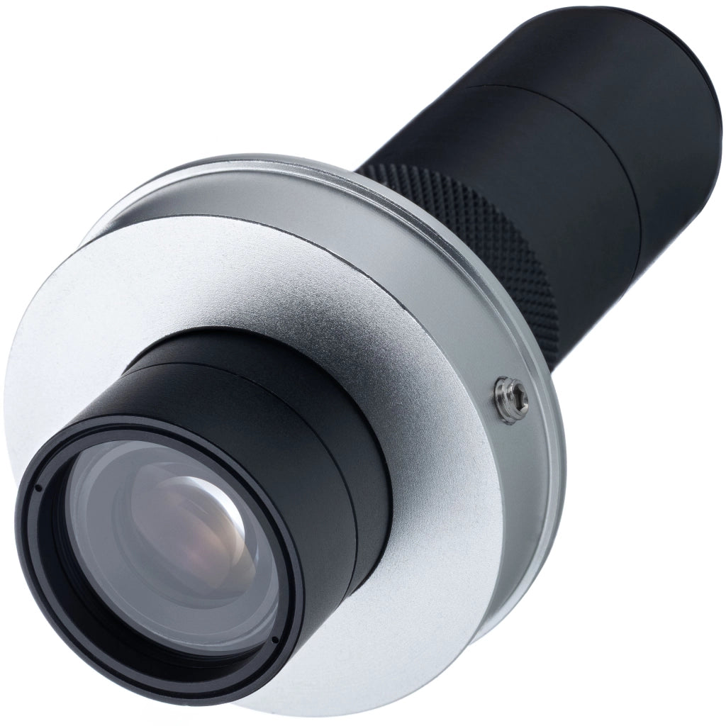 Obiettivo Microscopico C-Mount OptiZoom 1X-150X – Zoom 1:15, Distanza 50-1000mm, Adattatore 30-50mm, Peso 195g
