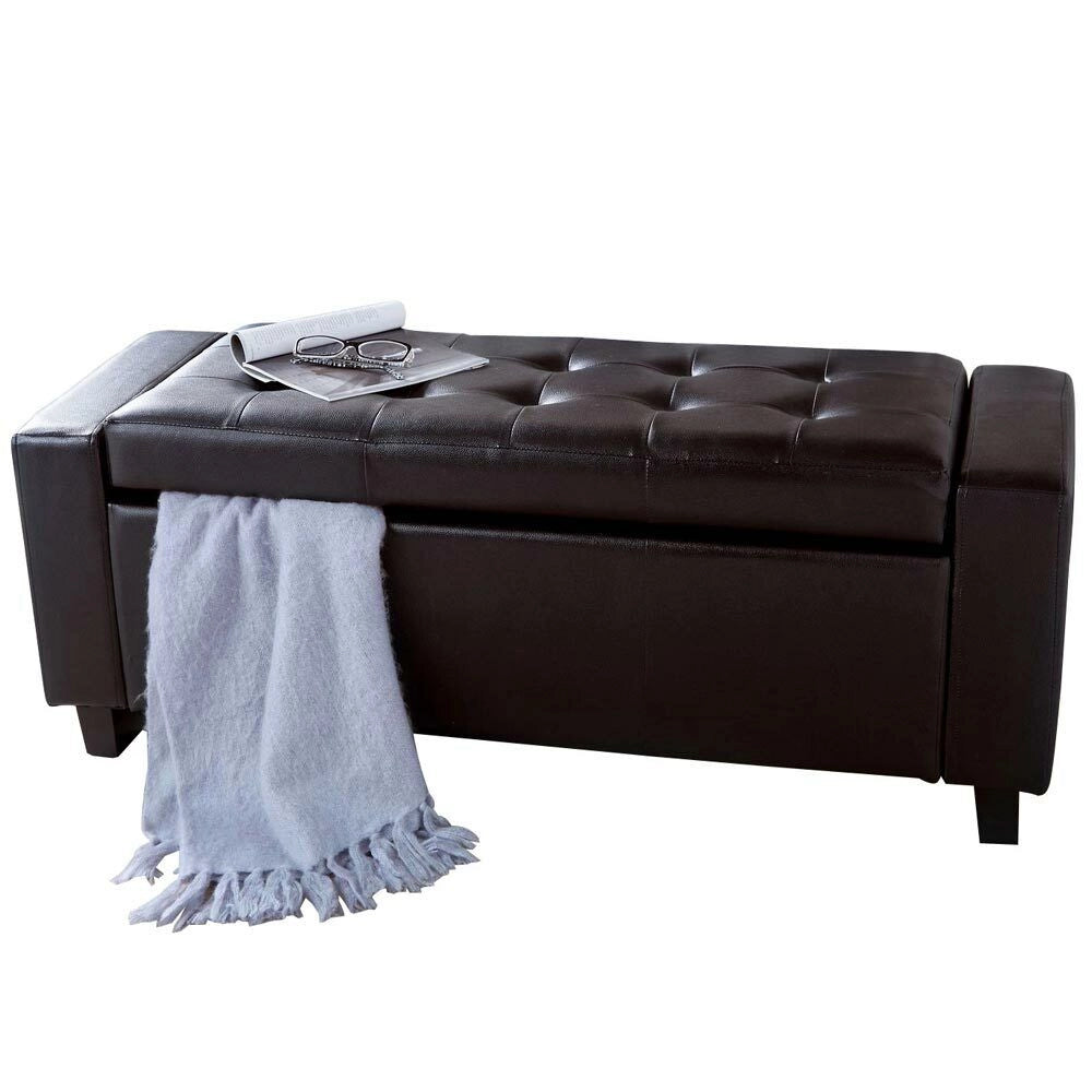 Cassapanca Pouf Contenitore Panca Fondoletto 110x40x40 cm in Legno e Eco Pelle Marrone