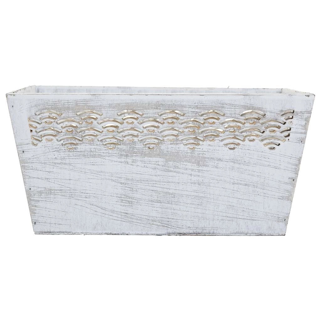 Set di 2 cesti in legno bianco 25x17x12h-20x12x9,5