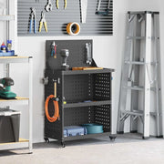 vidaXL Carrello per Attrezzi con lo scaffale Nero 65 x 35 x 111 cm