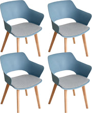 GrandCA HOME Set di 4 Sedie da Cucina Nordica Sedia da Pranzo con Gambe in Legno Massello, Sedie Imbottite per Camera da Letto, Soggiorno, Cucina,Azzurro