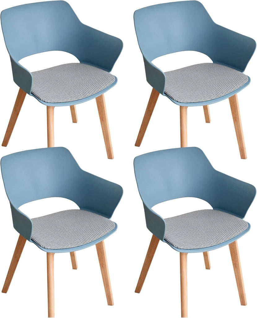 GrandCA HOME Set di 4 Sedie da Cucina Nordica Sedia da Pranzo con Gambe in Legno Massello, Sedie Imbottite per Camera da Letto, Soggiorno, Cucina,Azzurro