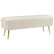 Panca Velluto Bianco Sporco Imbottito Gambe In Metallo dorato 118 cm Glamour Soggiorno Camera Da Letto Corridoio