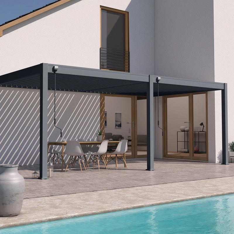 Pergola bioclimatica Ombréa adossata VS 3x6M Anthracite + 2 tende