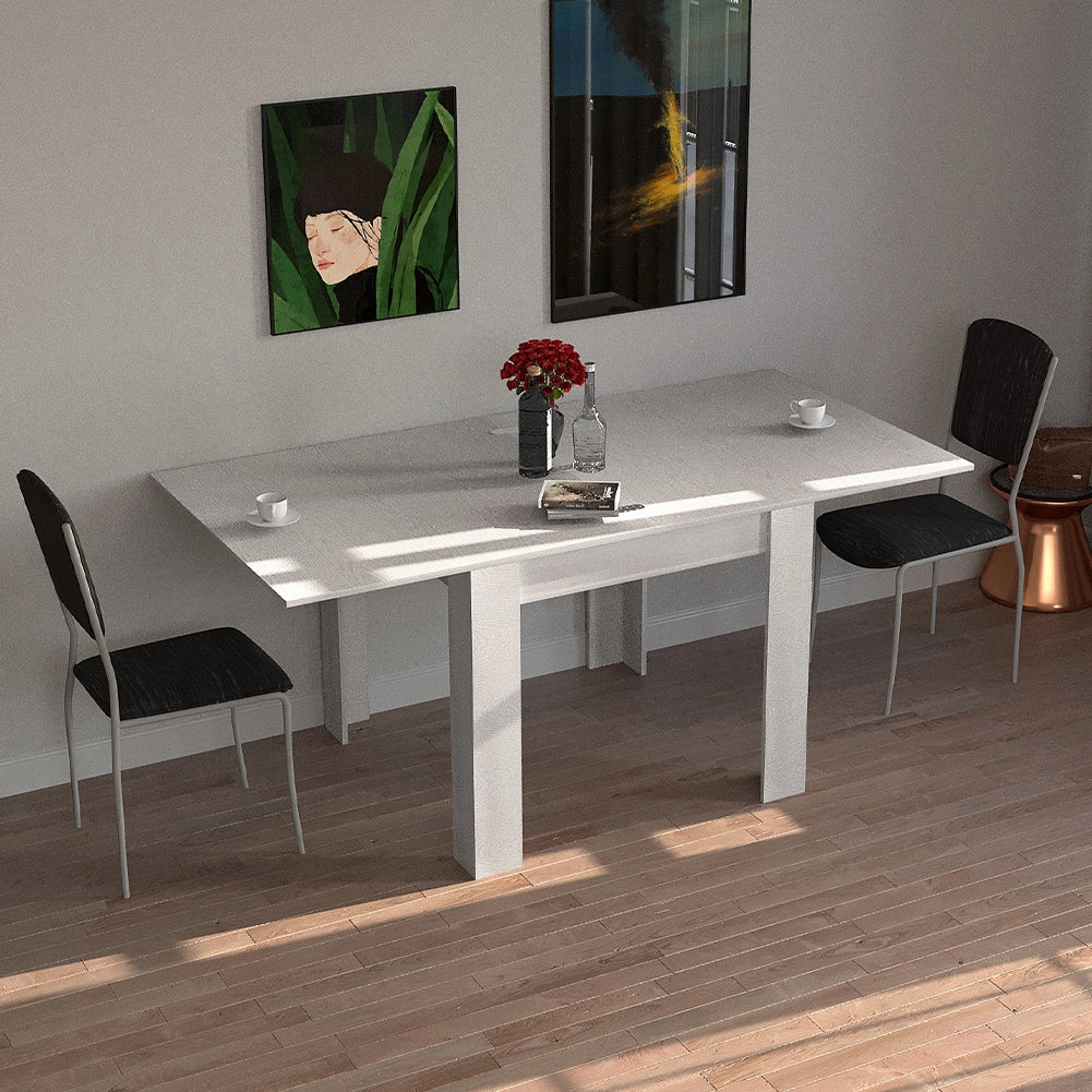 Tavolo da Pranzo Quadrato Allungabile 90x90 in Legno Bianco con Apertura a Libro