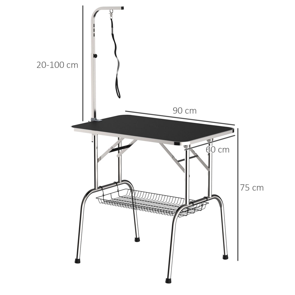 Tavolo da Toeletta per Cani Pieghevole ¨C Zephmum ¨C Nero, 90x60x75 cm