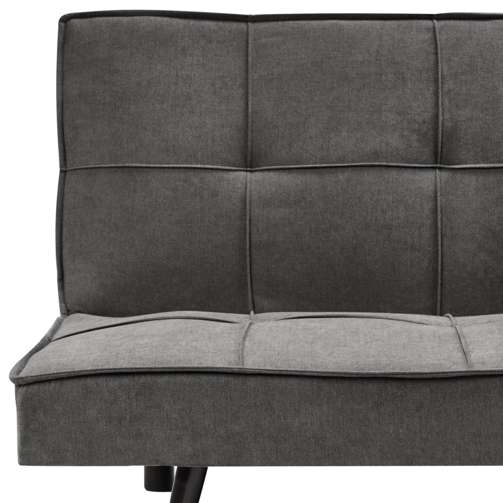 Divano letto in tessuto grigio scuro a 3 posti con imbottitura trapuntata Letto per ospiti senza braccioli con chiusura a scatto