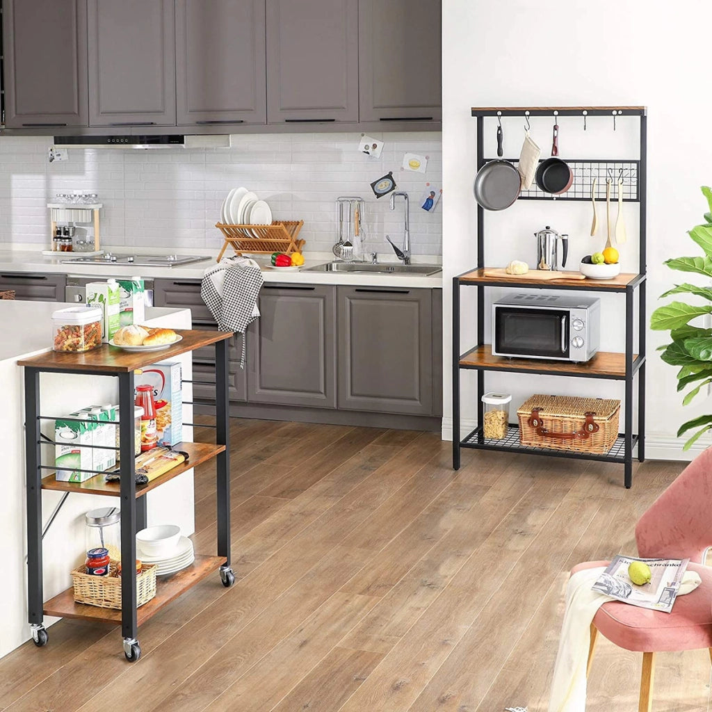 Carrello Cucina Industriale su Ruote con Ripiani in Legno e Metallo