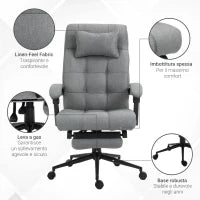 Sedia da Ufficio Ergonomica Reclinabile, Sedia Direzionale con Schiena Alta, Poltrona Ufficio con Poggiatesta e Poggiapiedi Estraibile, 66x76x112-120cm, Grigio