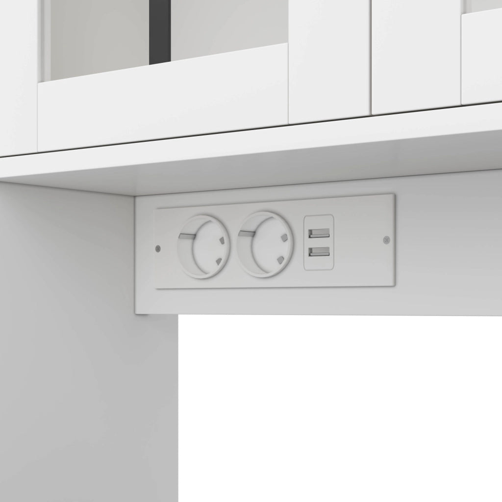 Credenza cucina stile vintage con LED RGB APP; prese USB; ripiani regolabili; 105x40x185 cm; naturale e bianco