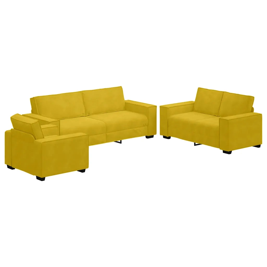Set di Divani 3 pz con Cuscini giallo in Velluto