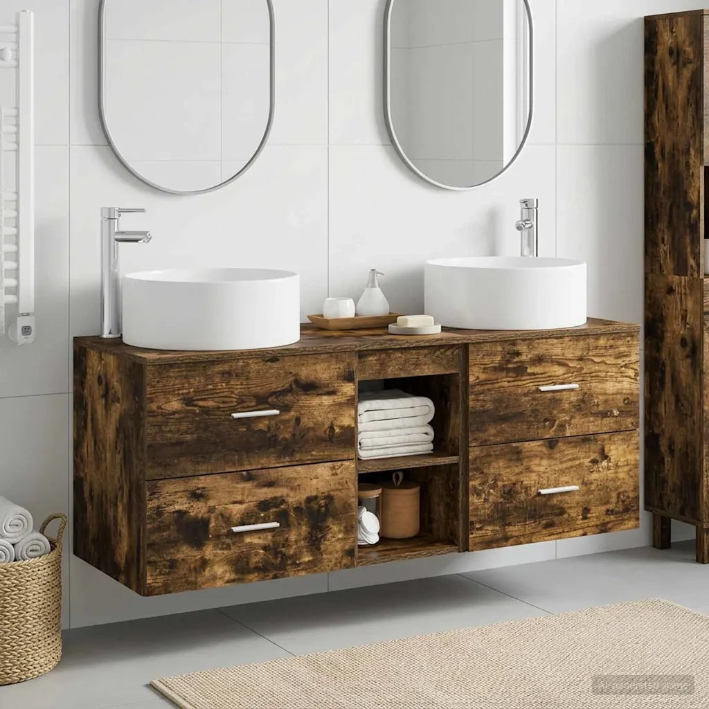 Set di mobili per il bagno 3 pz Rovere Fumo 3405951