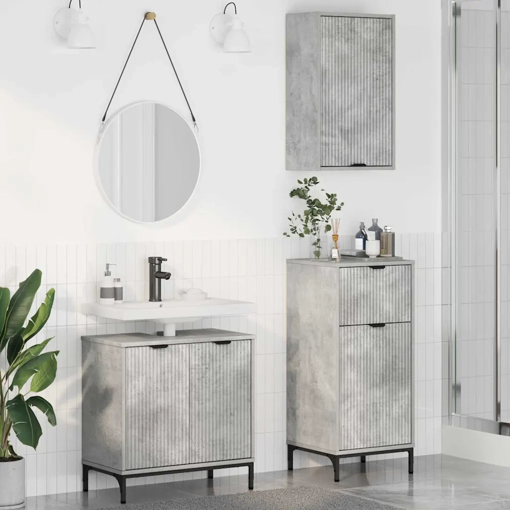 Set di mobili per il Bagno | Armadio da bagno con cassetto 3 pz Grigio cemento