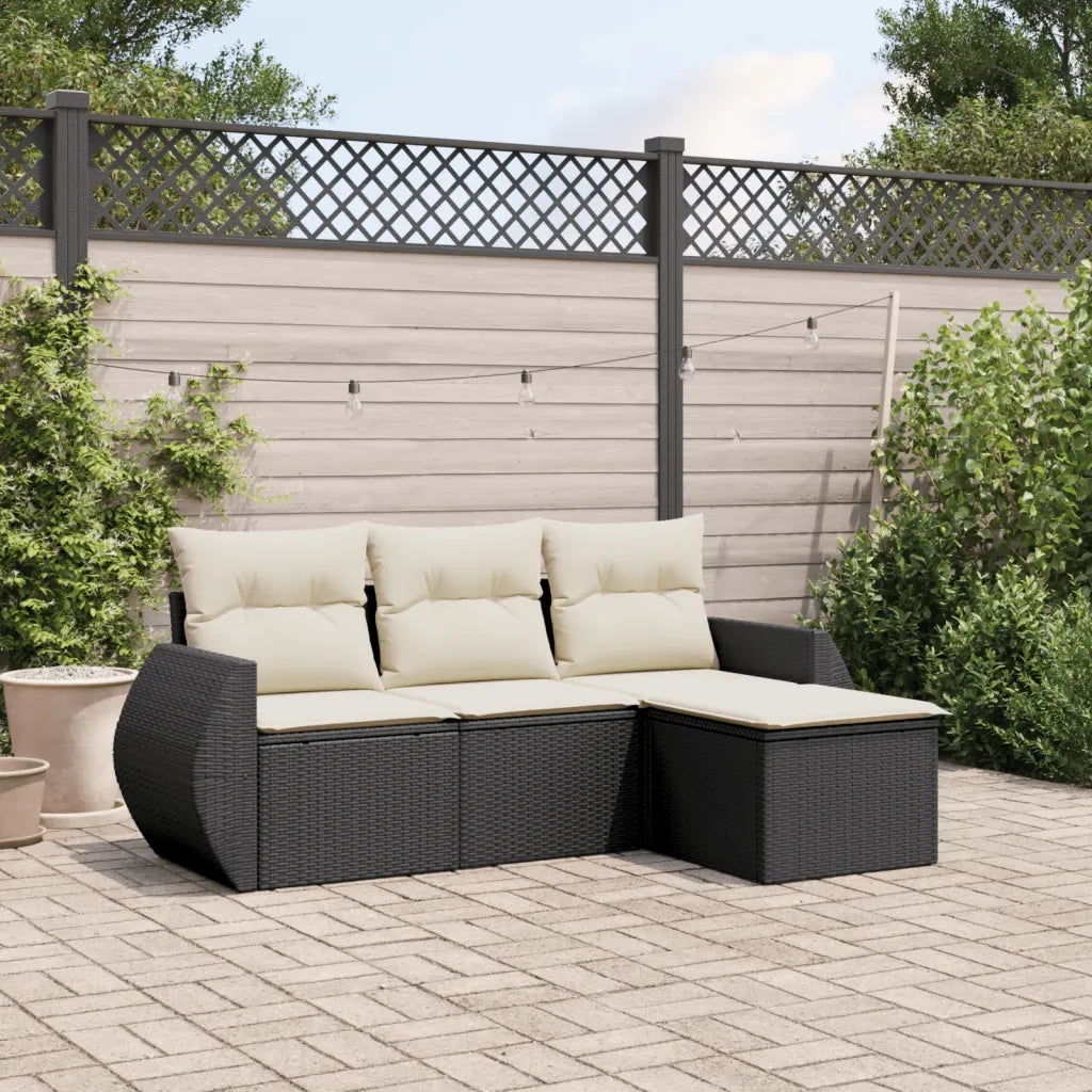 Set Divani da Giardino 4 pz | Set Salotto da Giardino con Cuscini Nero in Polyrattan