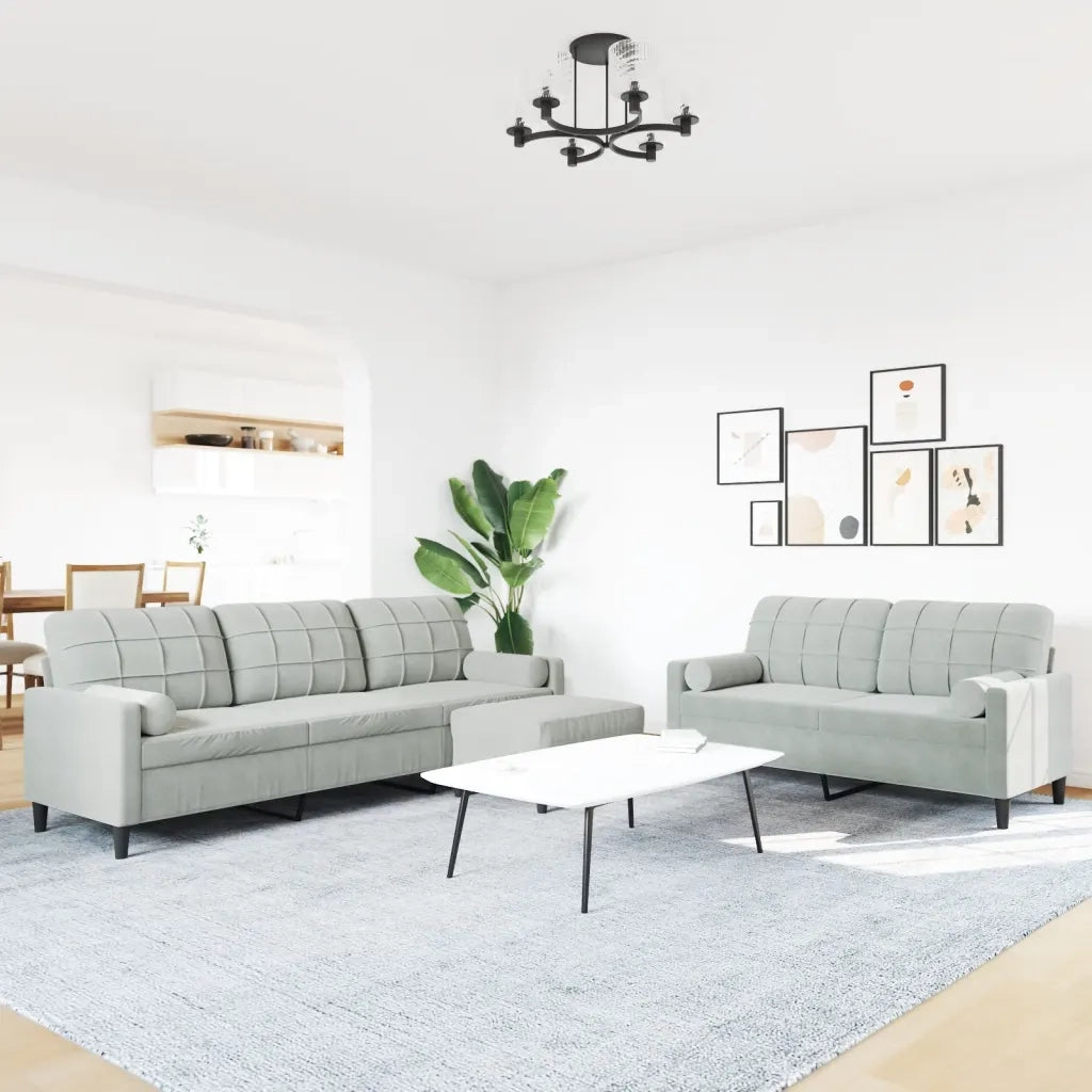 Set di Divani 3 pz con Cuscini e Rinforzi Grigio Chiaro Velluto